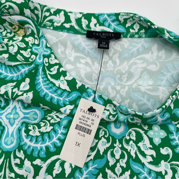 Talbots Plus Effortless Jersey Shift Dress Blue Green Medallion Size 1X New - Picture 6 of 11